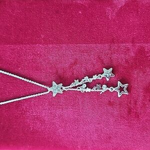 Avon Star Cluster Y Drop Silvertone Necklace
